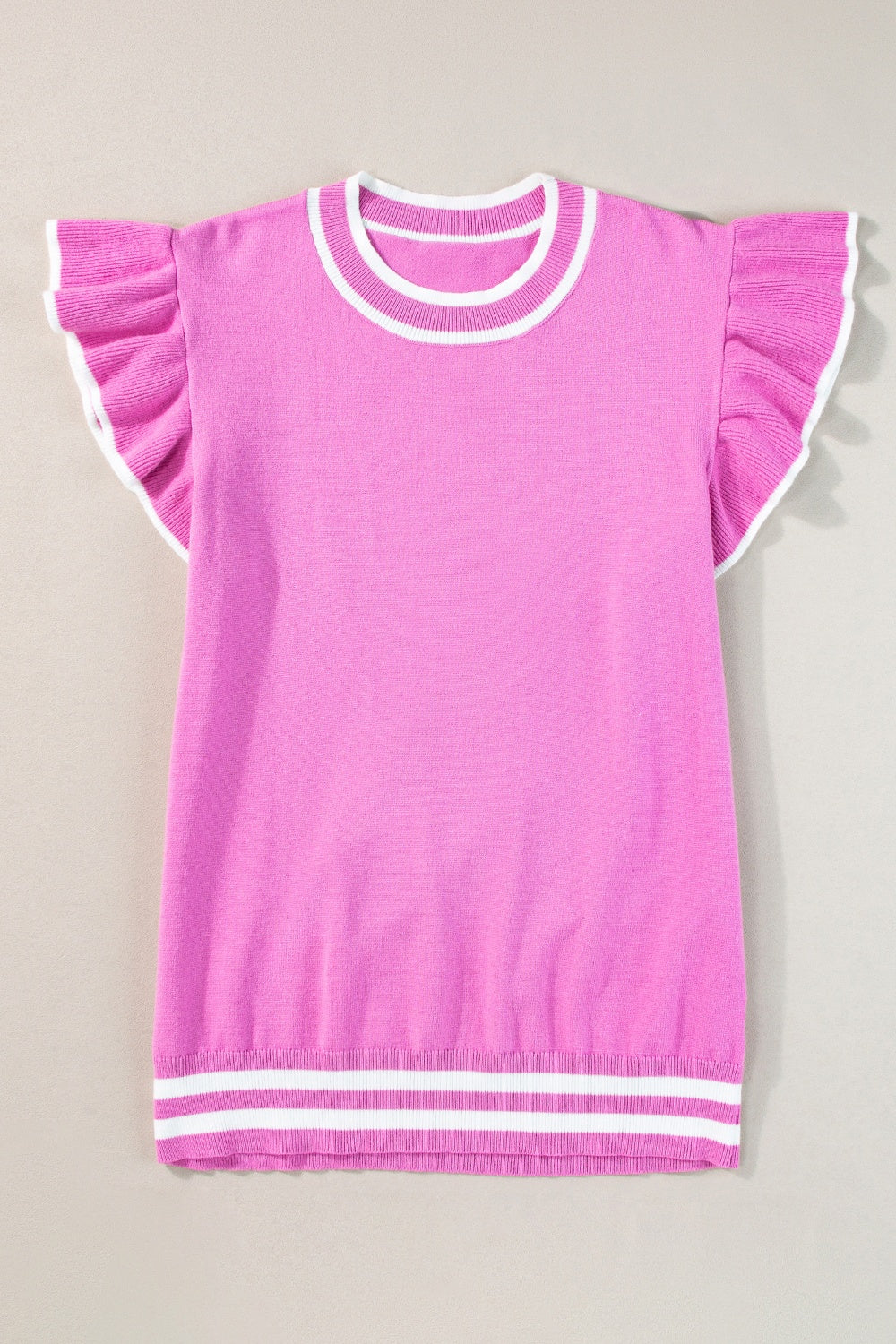 Lana Ribbed Knit Top with Ruffle Cap Sleeves for Women