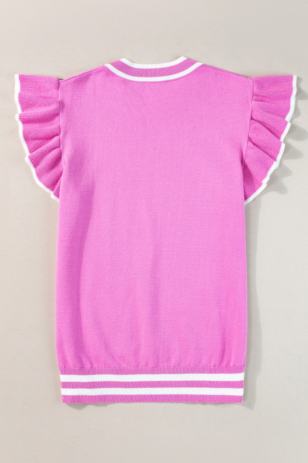 Lana Ribbed Knit Top with Ruffle Cap Sleeves for Women - Fuchsia Pink