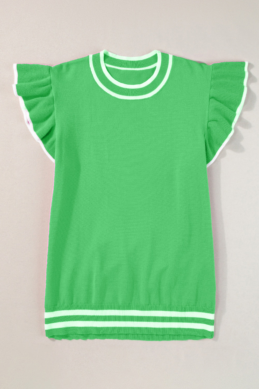 Lana Ribbed Knit Top with Ruffle Cap Sleeves for Women - Green