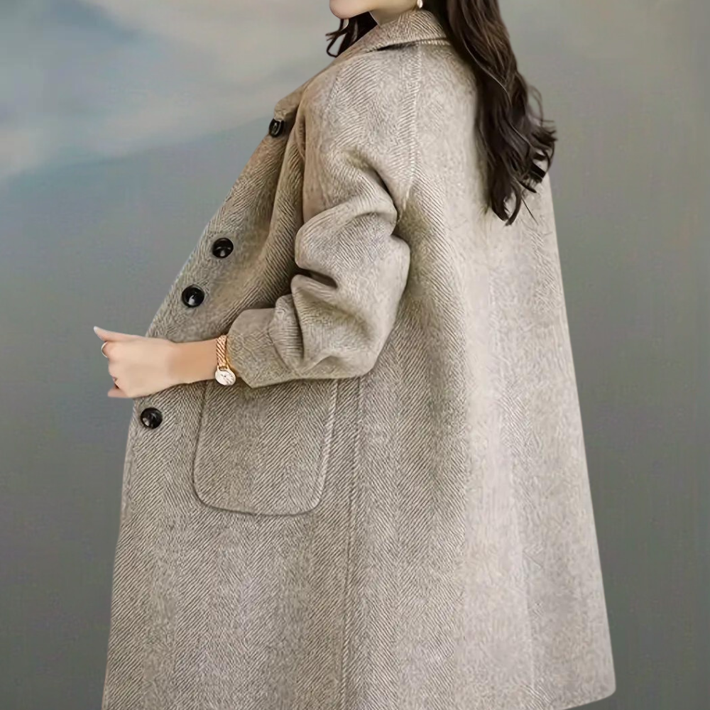 Leilana Wool-Look Coat with Button Front and Patch Pockets