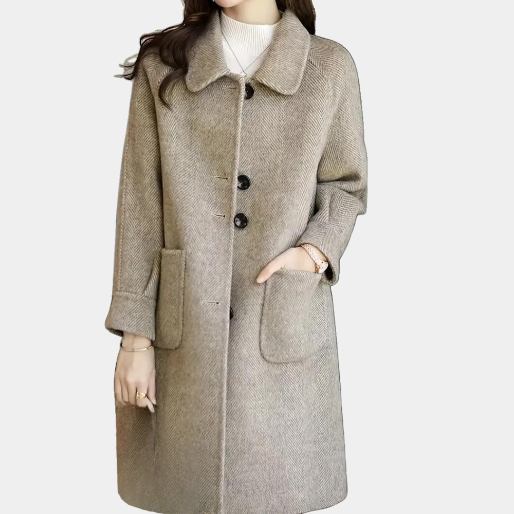Leilana Wool-Look Coat with Button Front and Patch Pockets