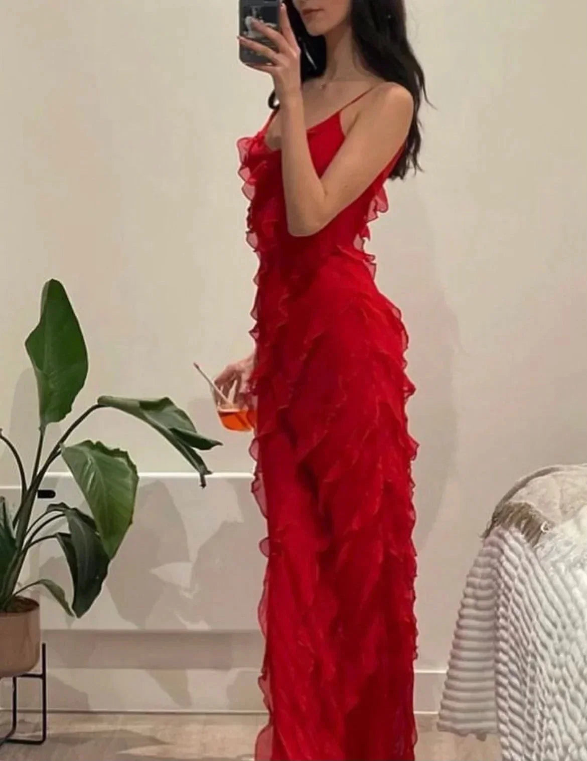 Leonie Maxi Dress with Slim Straps and Ruffle Details