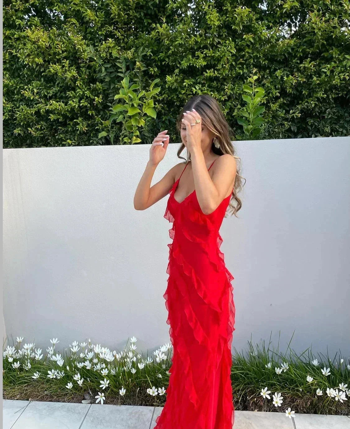 Leonie Maxi Dress with Slim Straps and Ruffle Details