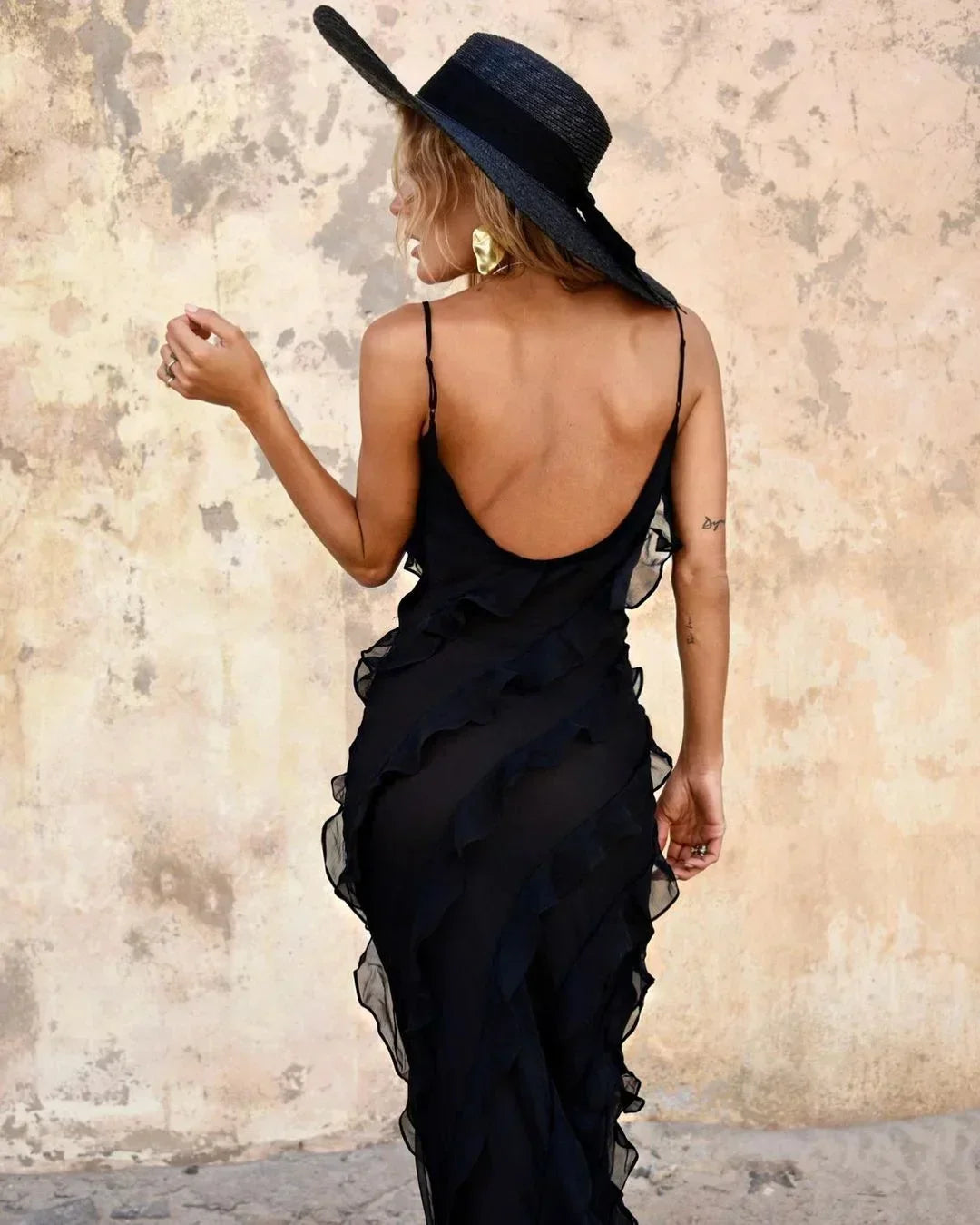 Leonie Maxi Dress with Slim Straps and Ruffle Details