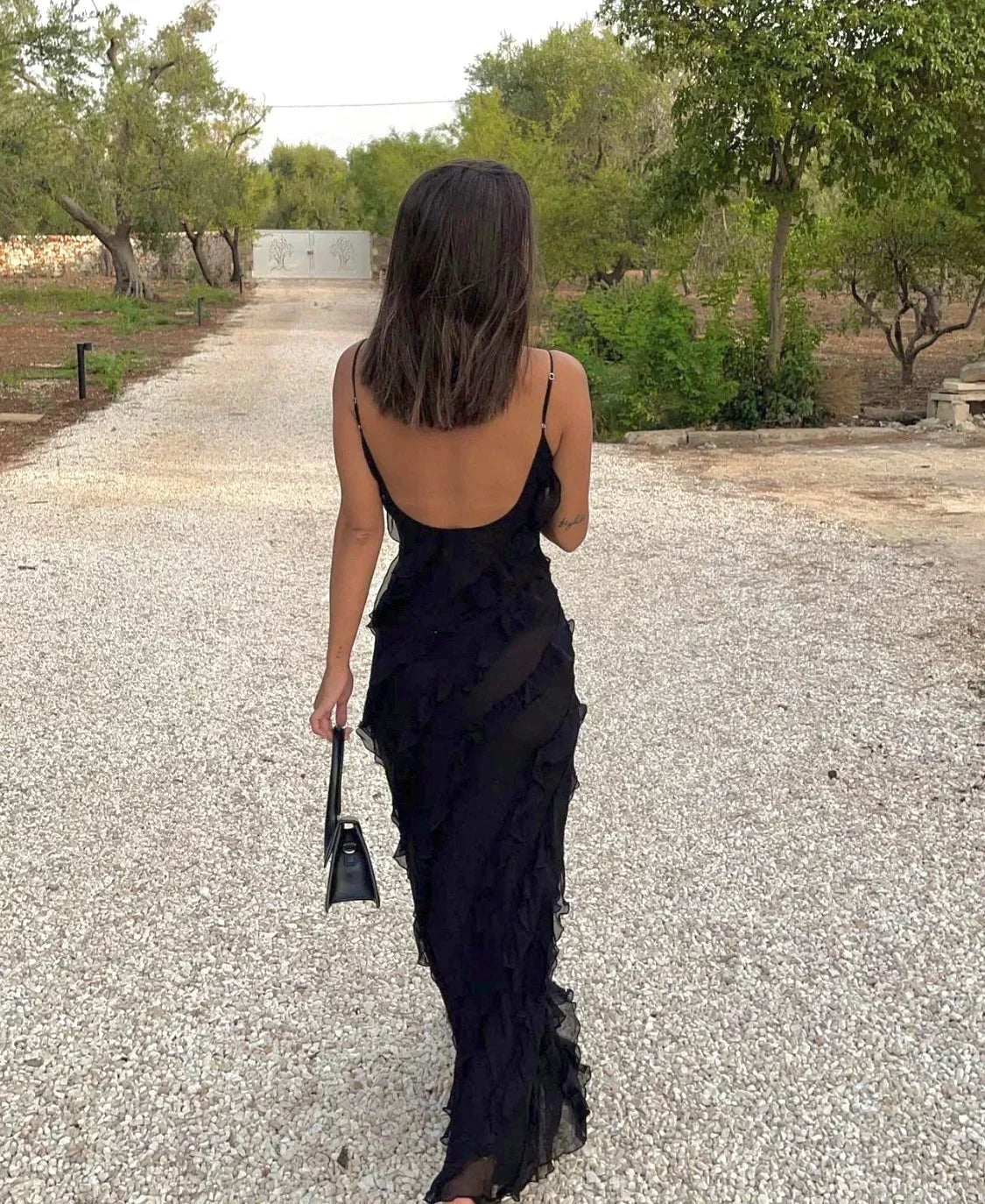 Leonie Maxi Dress with Slim Straps and Ruffle Details