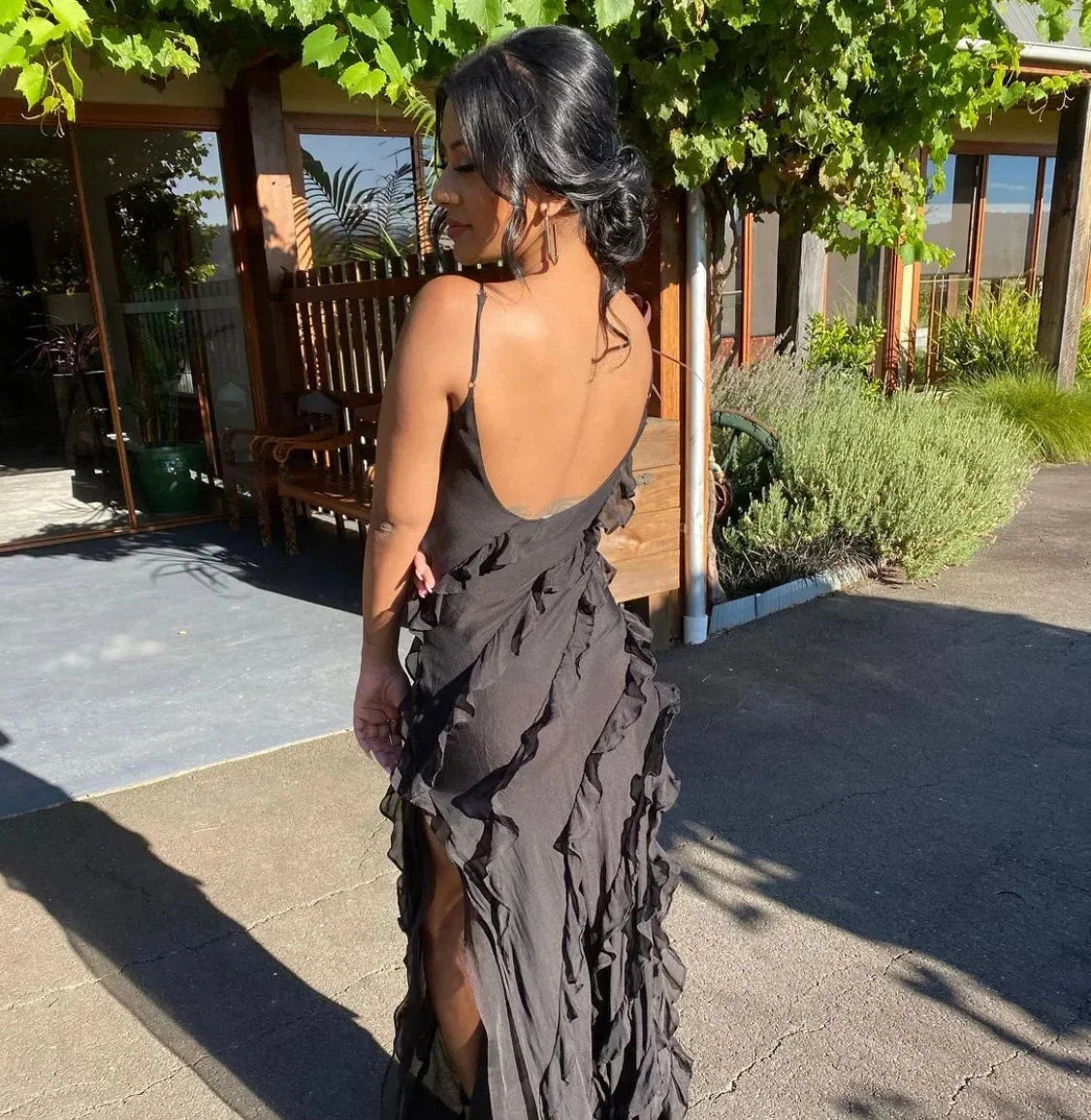 Leonie Maxi Dress with Slim Straps and Ruffle Details