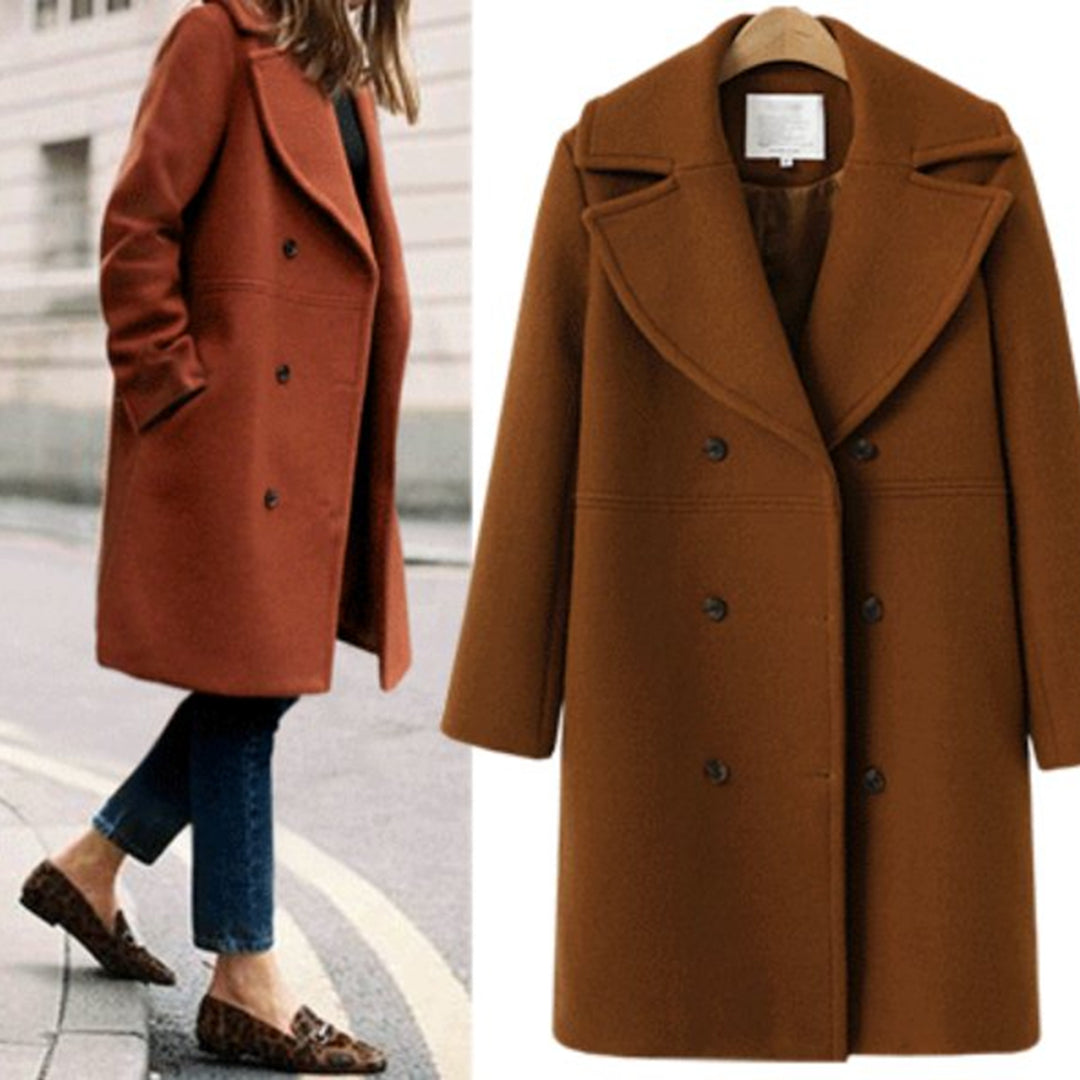Lesia Wool-Look Double-Breasted Coat with Wide Lapels - Brown