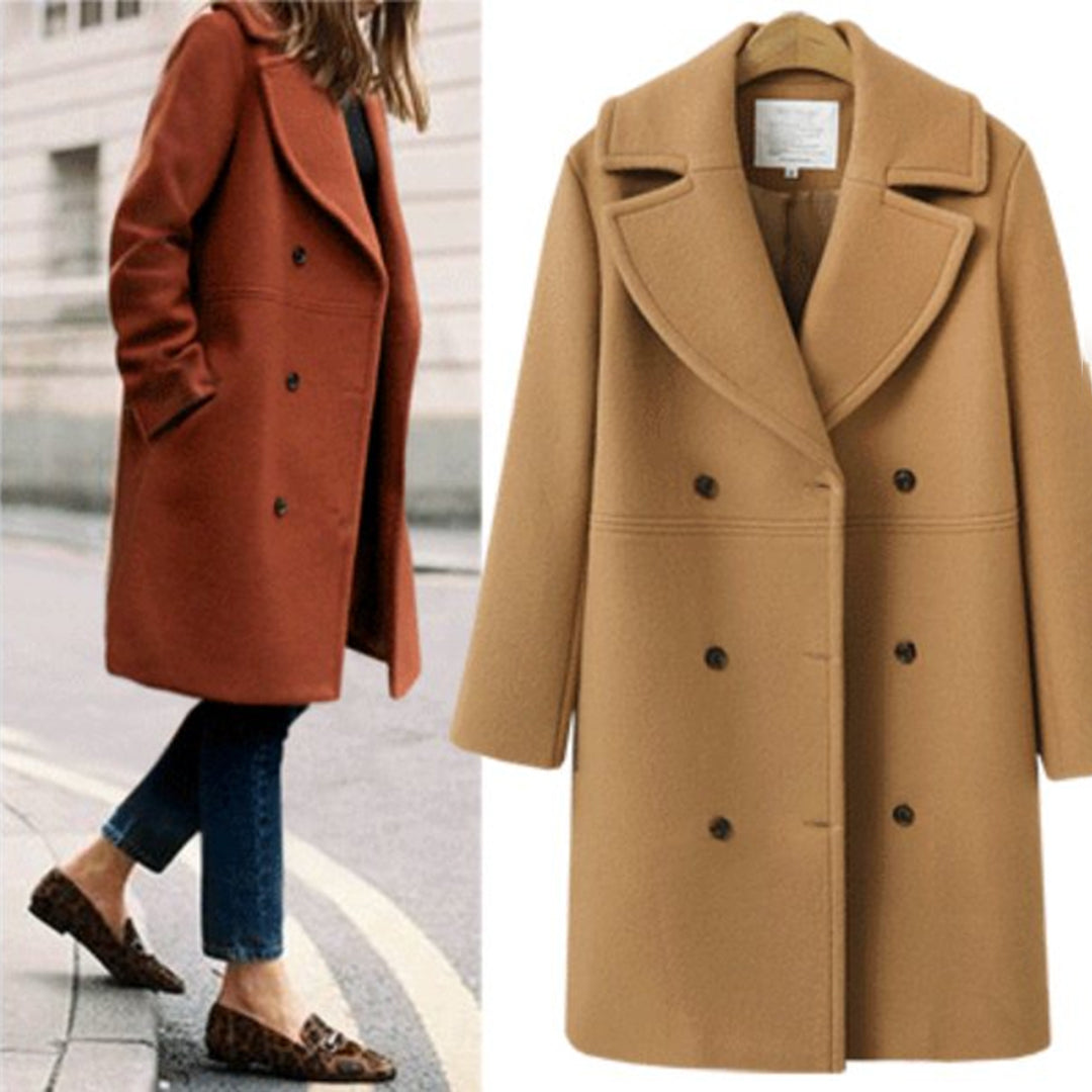 Lesia Wool-Look Double-Breasted Coat with Wide Lapels - Camel