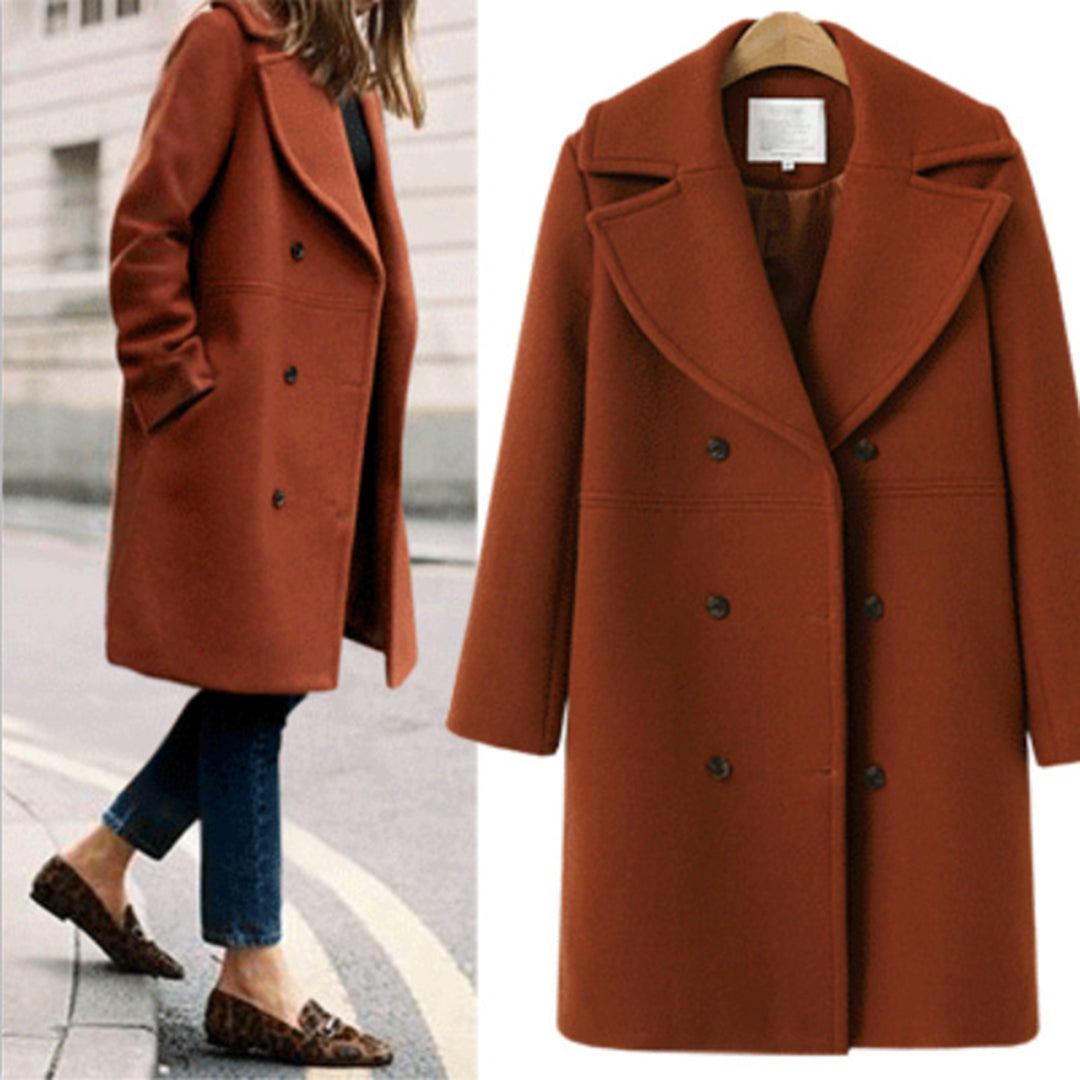 Lesia Wool-Look Double-Breasted Coat with Wide Lapels - Red