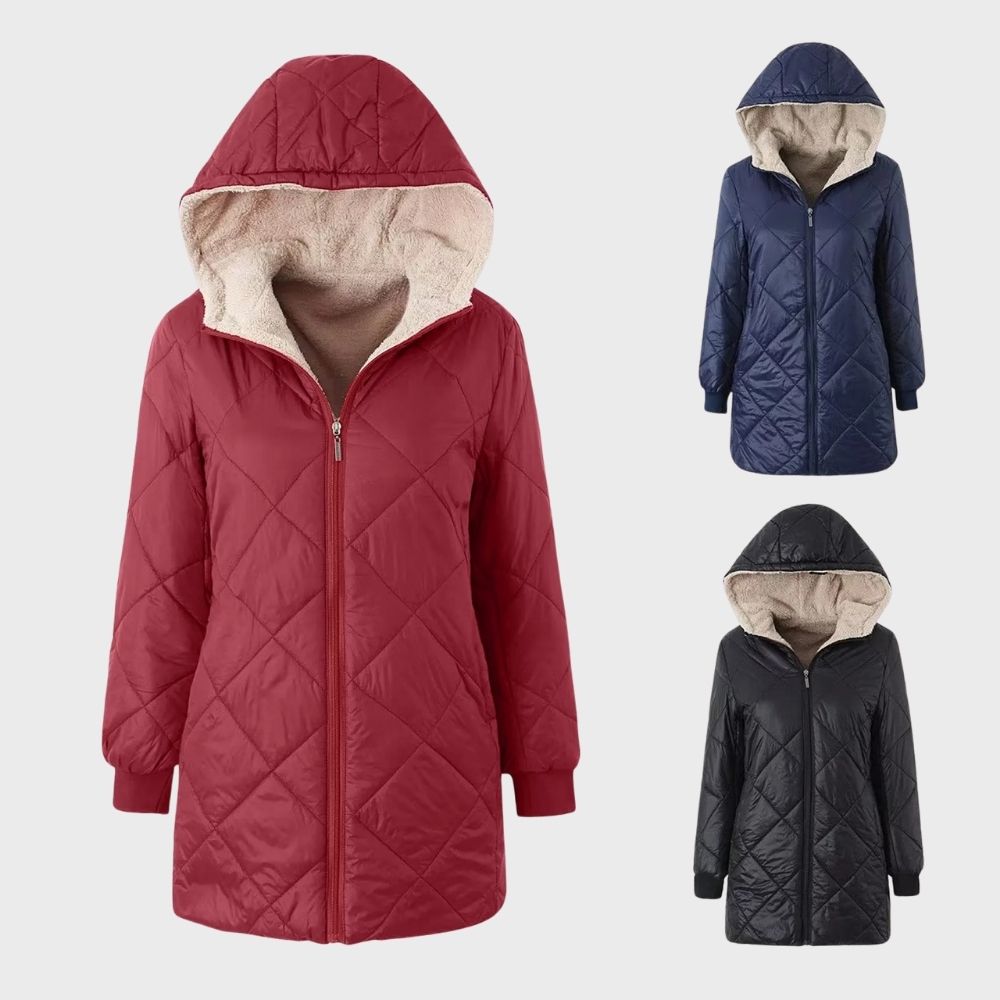 Leti Quilted Winter Coat with Hood and Zip Front
