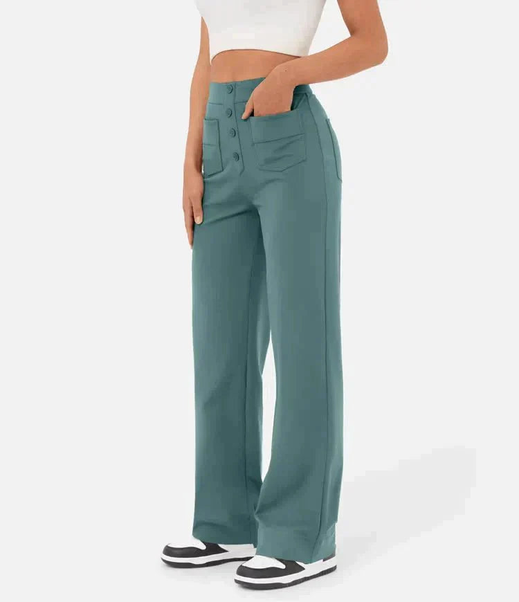 Linnea High-Waist Wide-Leg Pants with Patch Pockets