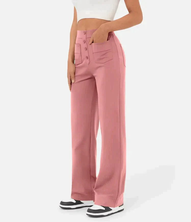 Linnea High-Waist Wide-Leg Pants with Patch Pockets