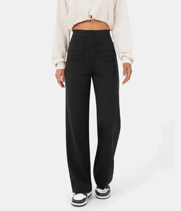 Linnea High-Waist Wide-Leg Pants with Patch Pockets