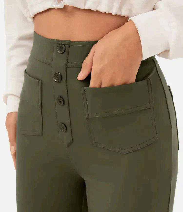 Linnea High-Waist Wide-Leg Pants with Patch Pockets