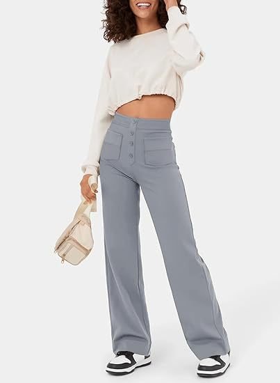 Linnea High-Waist Wide-Leg Pants with Patch Pockets - Gray