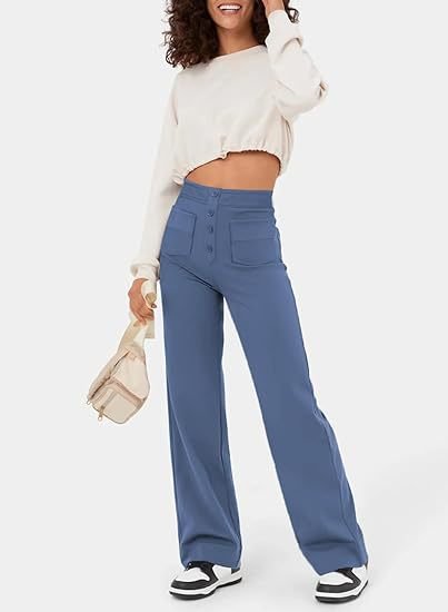 Linnea High-Waist Wide-Leg Pants with Patch Pockets - Light Blue