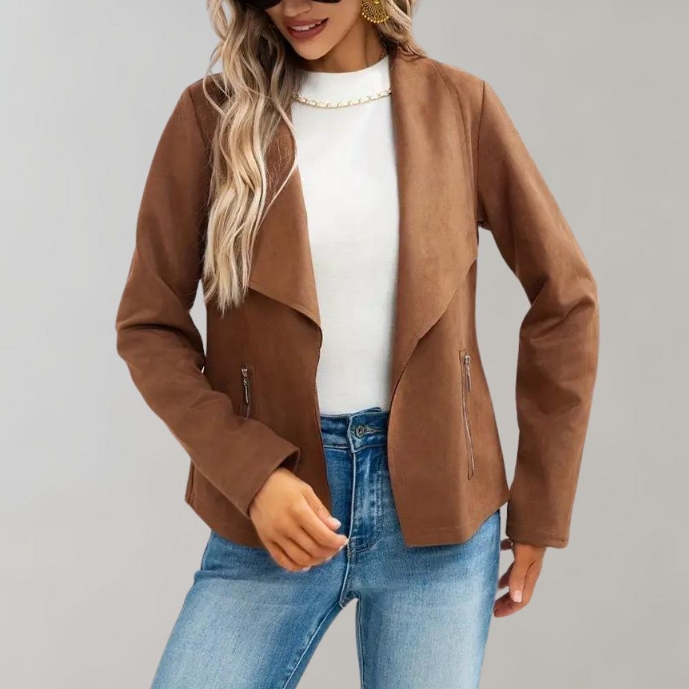 Maiuc Suede-Look Jacket with Waterfall Collar