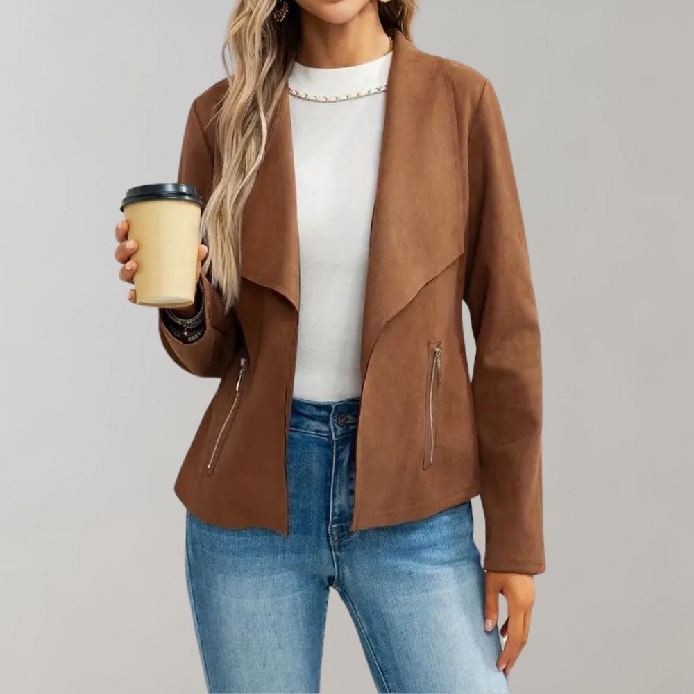 Maiuc Suede-Look Jacket with Waterfall Collar