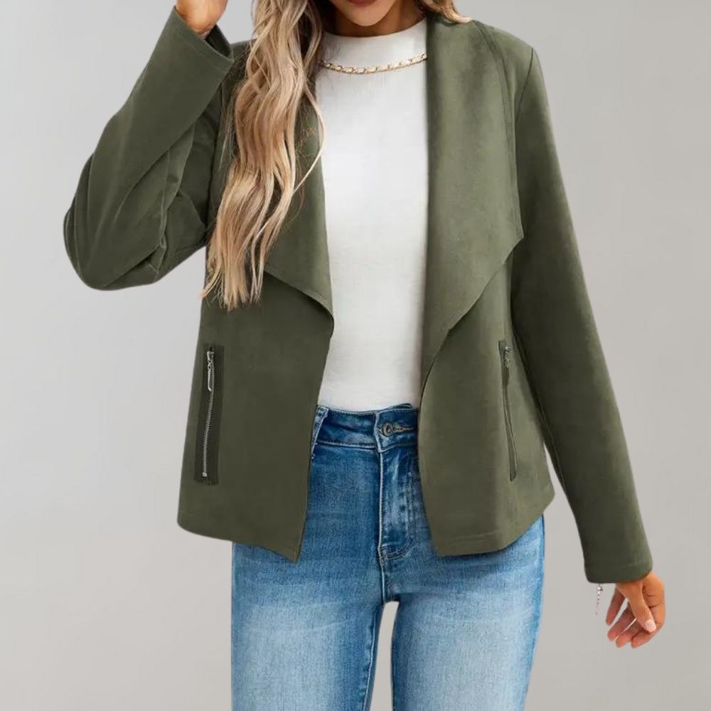 Maiuc Suede-Look Jacket with Waterfall Collar
