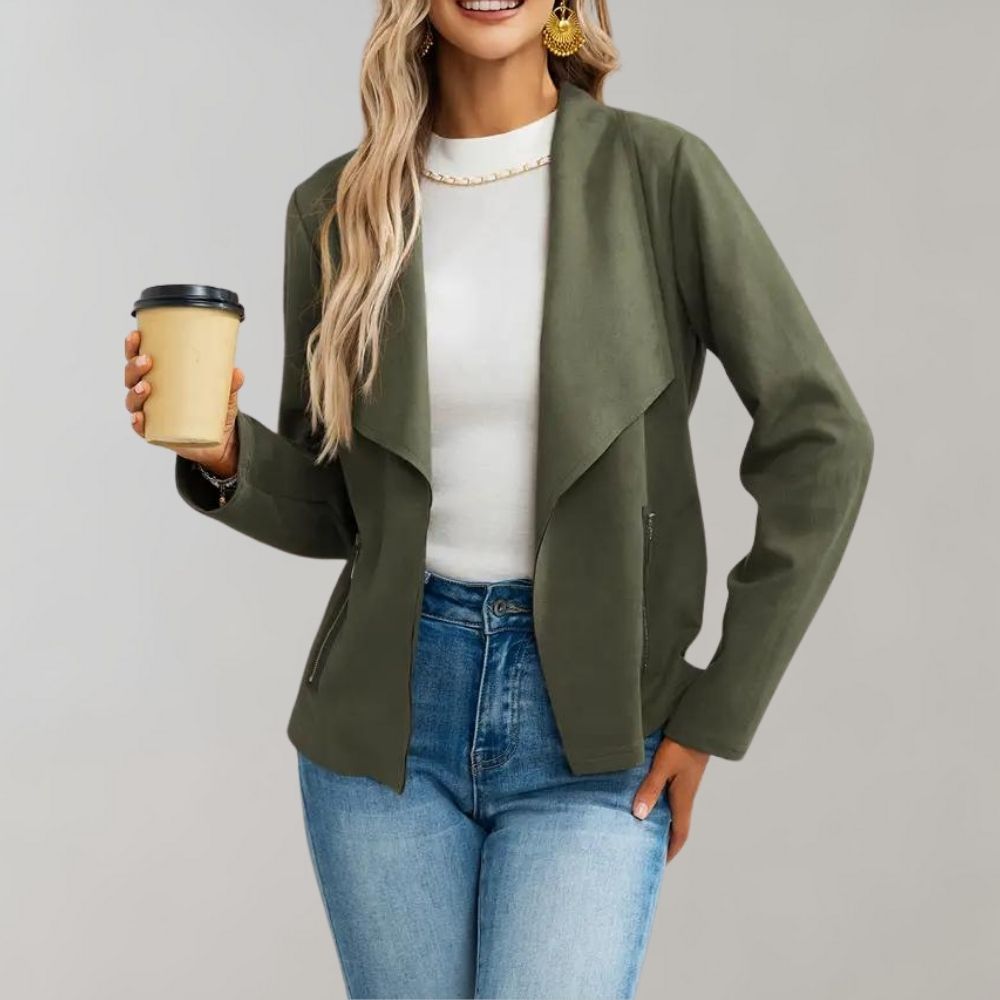 Maiuc Suede-Look Jacket with Waterfall Collar