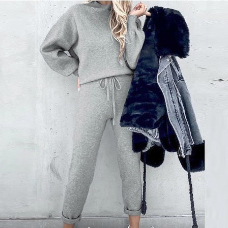 Maren Knit Set with Turtleneck and Tapered Pants - Gray