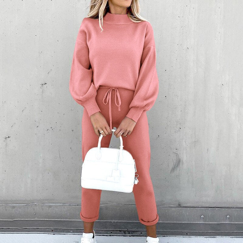 Maren Knit Set with Turtleneck and Tapered Pants - Pink