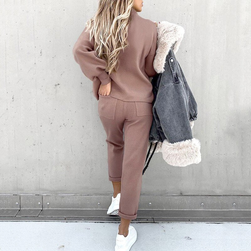 Maren Knit Set with Turtleneck and Tapered Pants - Cream