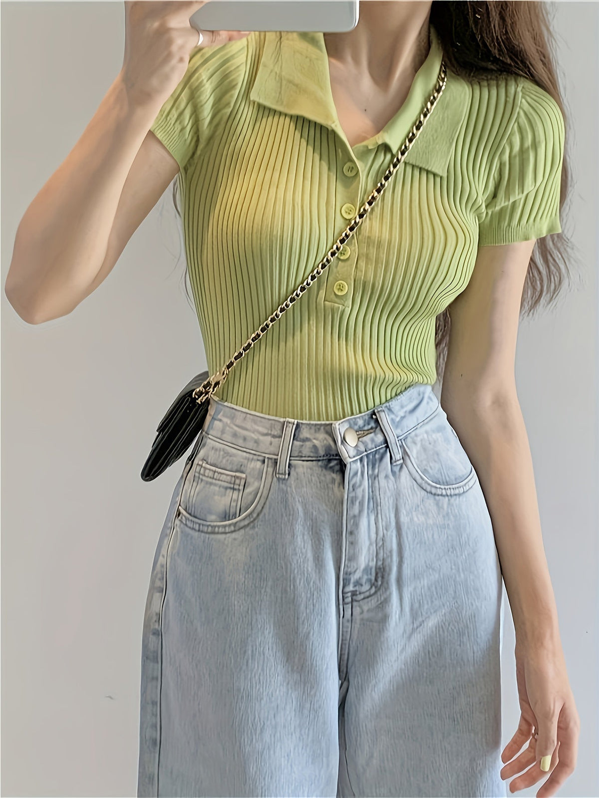 Margaux Ribbed Polo Top with Short Sleeves for Women