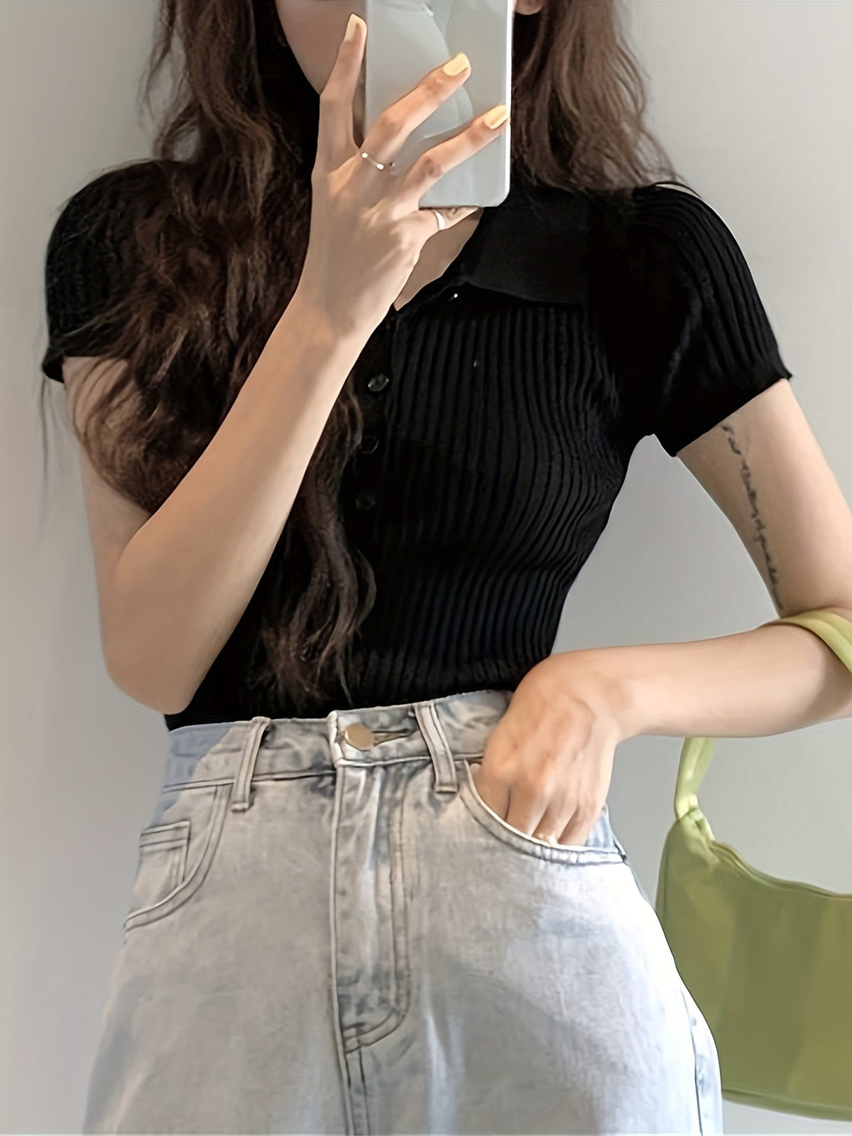 Margaux Ribbed Polo Top with Short Sleeves for Women