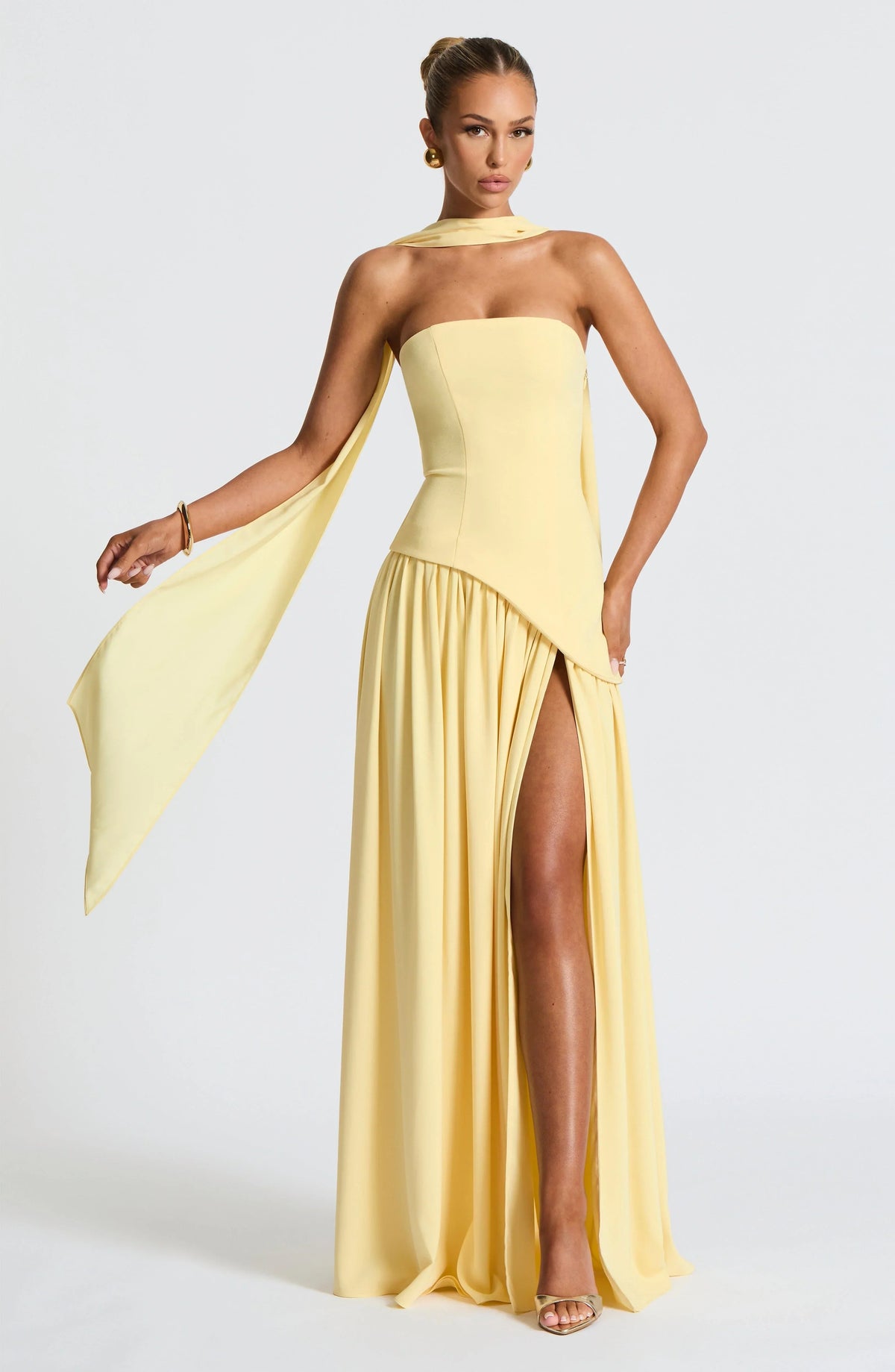 Marlowe Maxi Dress in Strapless Cut with Draped Skirt