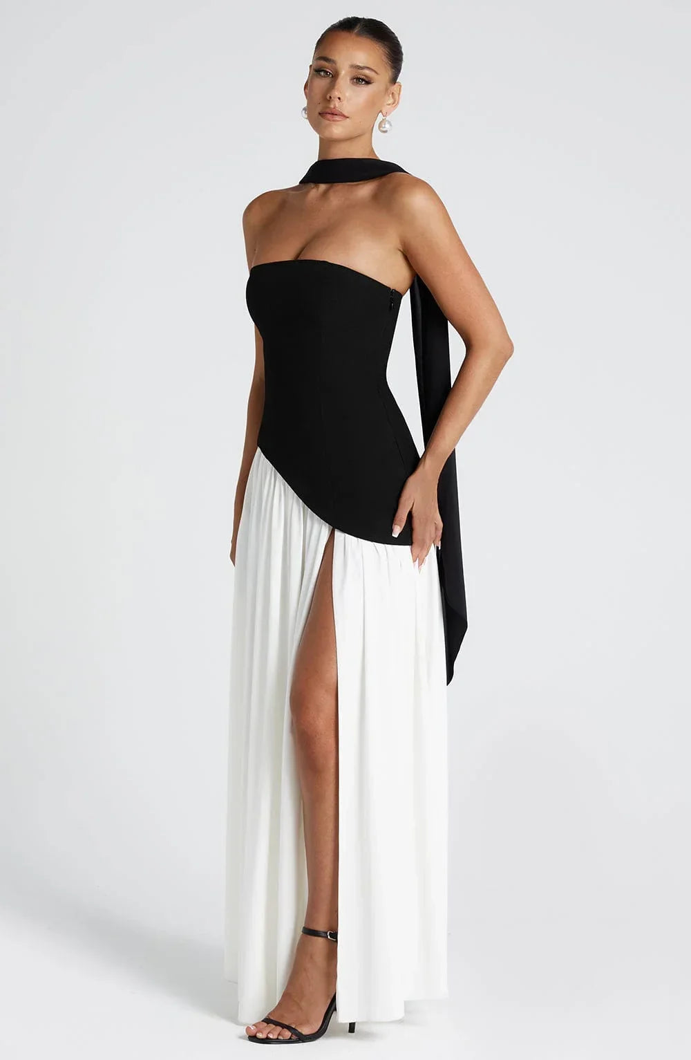 Marlowe Maxi Dress in Strapless Cut with Draped Skirt