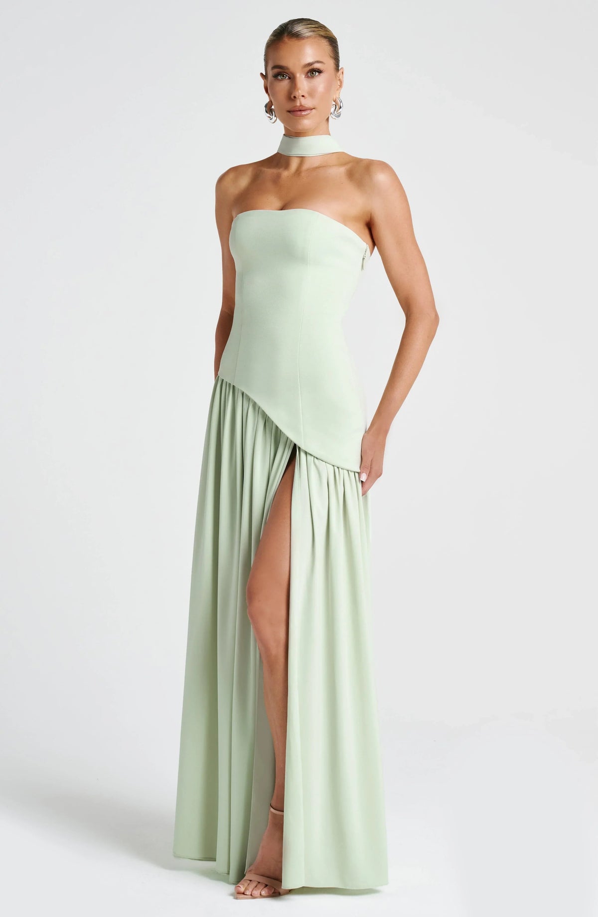 Marlowe Maxi Dress in Strapless Cut with Draped Skirt