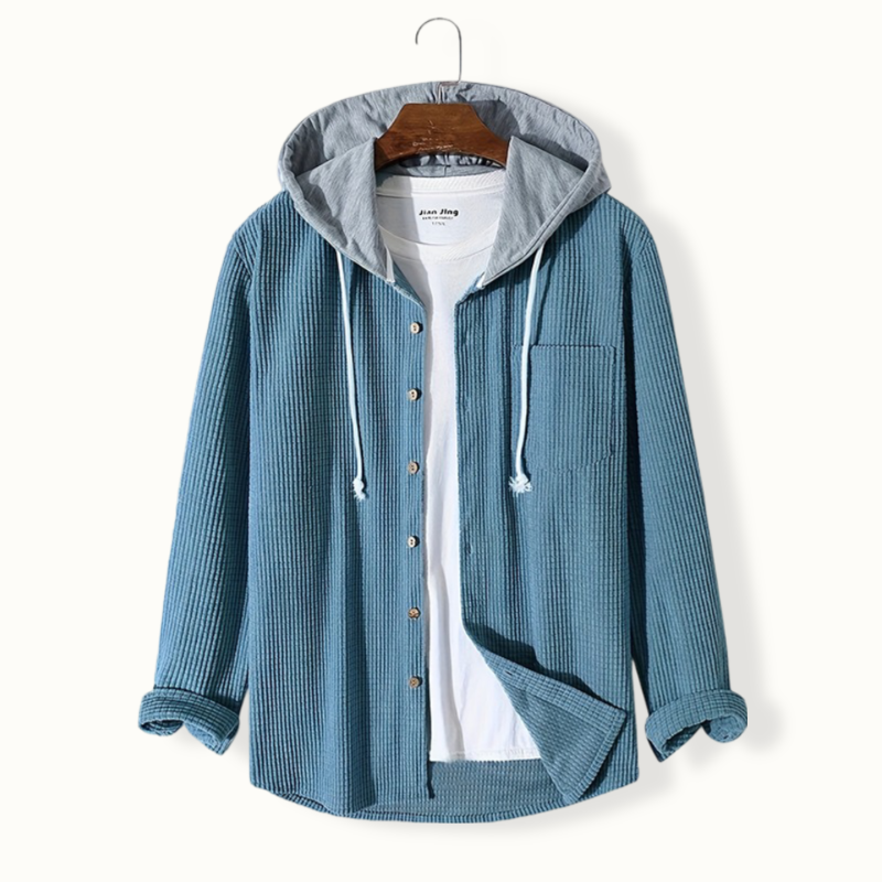Mia Corduroy Hooded Shirt with Button Front for Women - Royal Blue