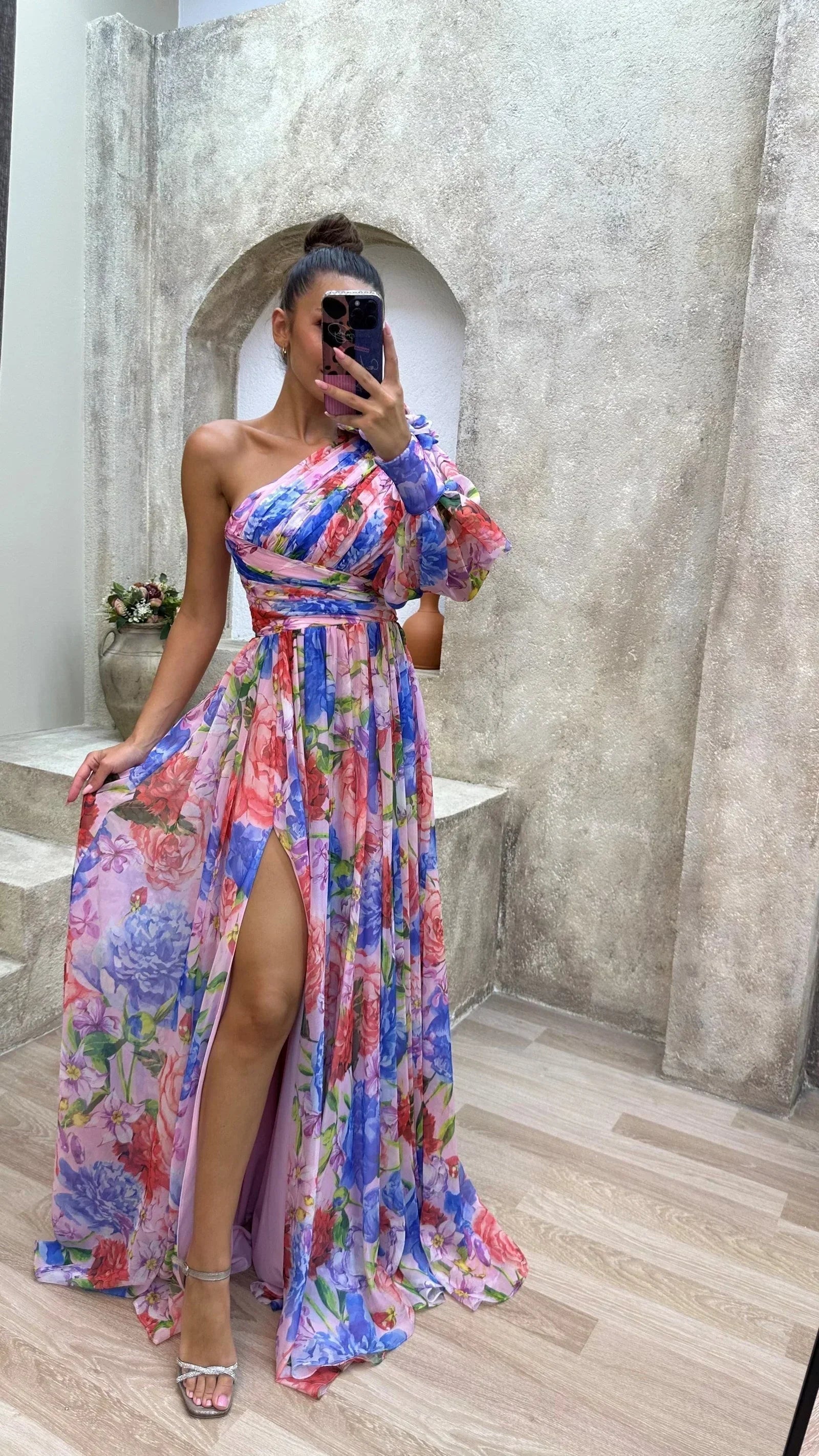 Mireille Floral Maxi Dress with One-Shoulder Cut