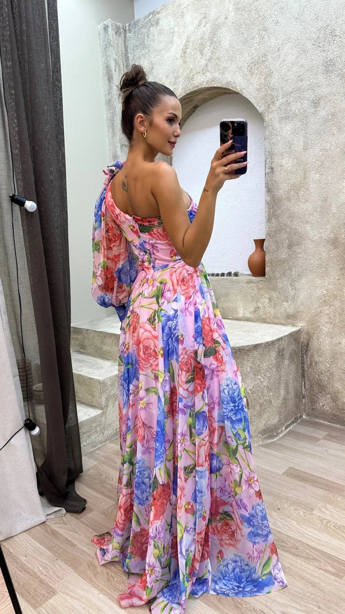 Mireille Floral Maxi Dress with One-Shoulder Cut