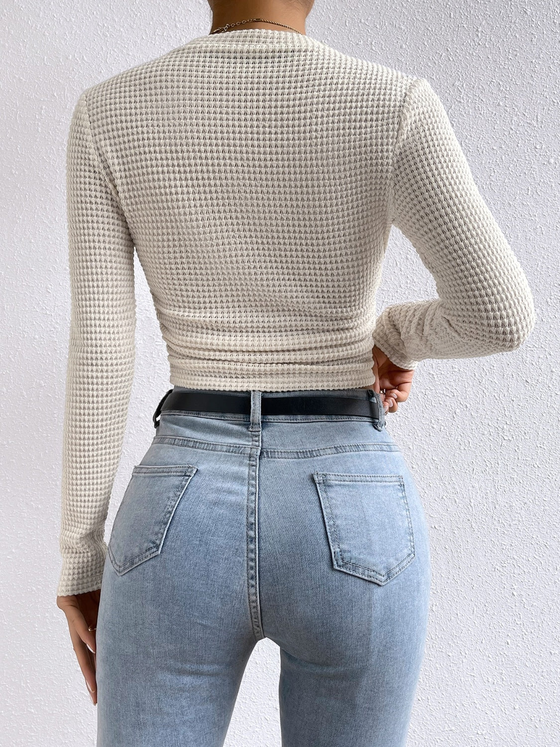 Monica Waffle-Knit Top with Crew Neckline for Women