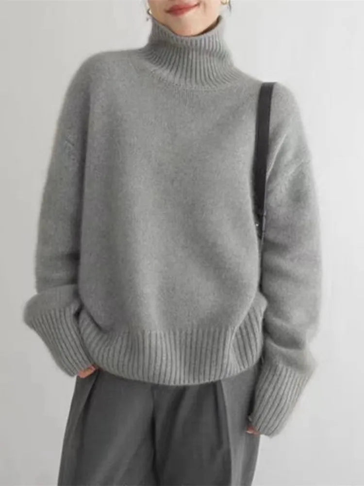 Olivia Wool-Look Sweater with High Turtleneck - Gray