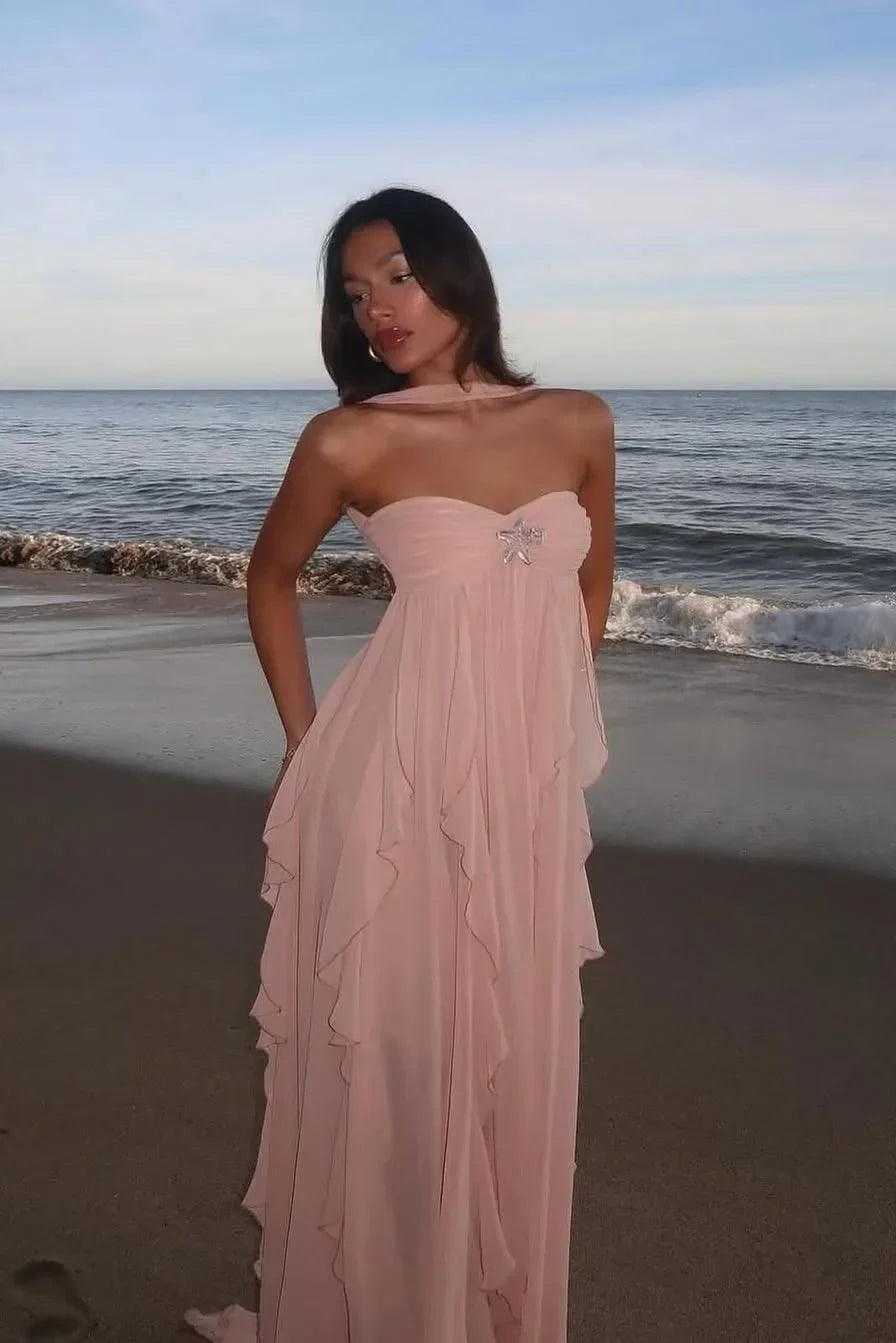 Ottilie Tiered Ruffle Maxi Dress in Strapless Cut