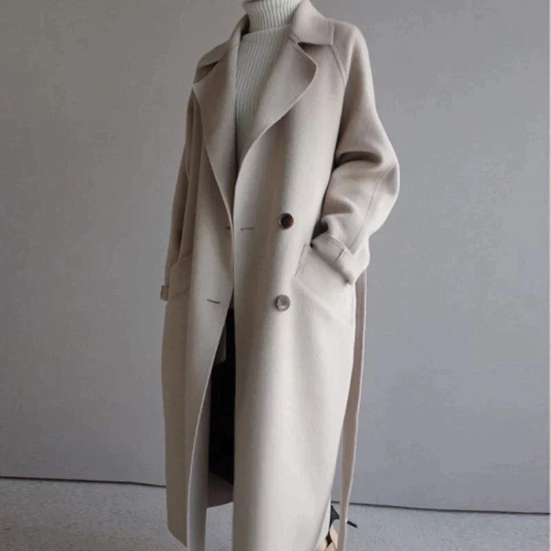 Penelope Wool-Look Longline Winter Coat for Women - Beige
