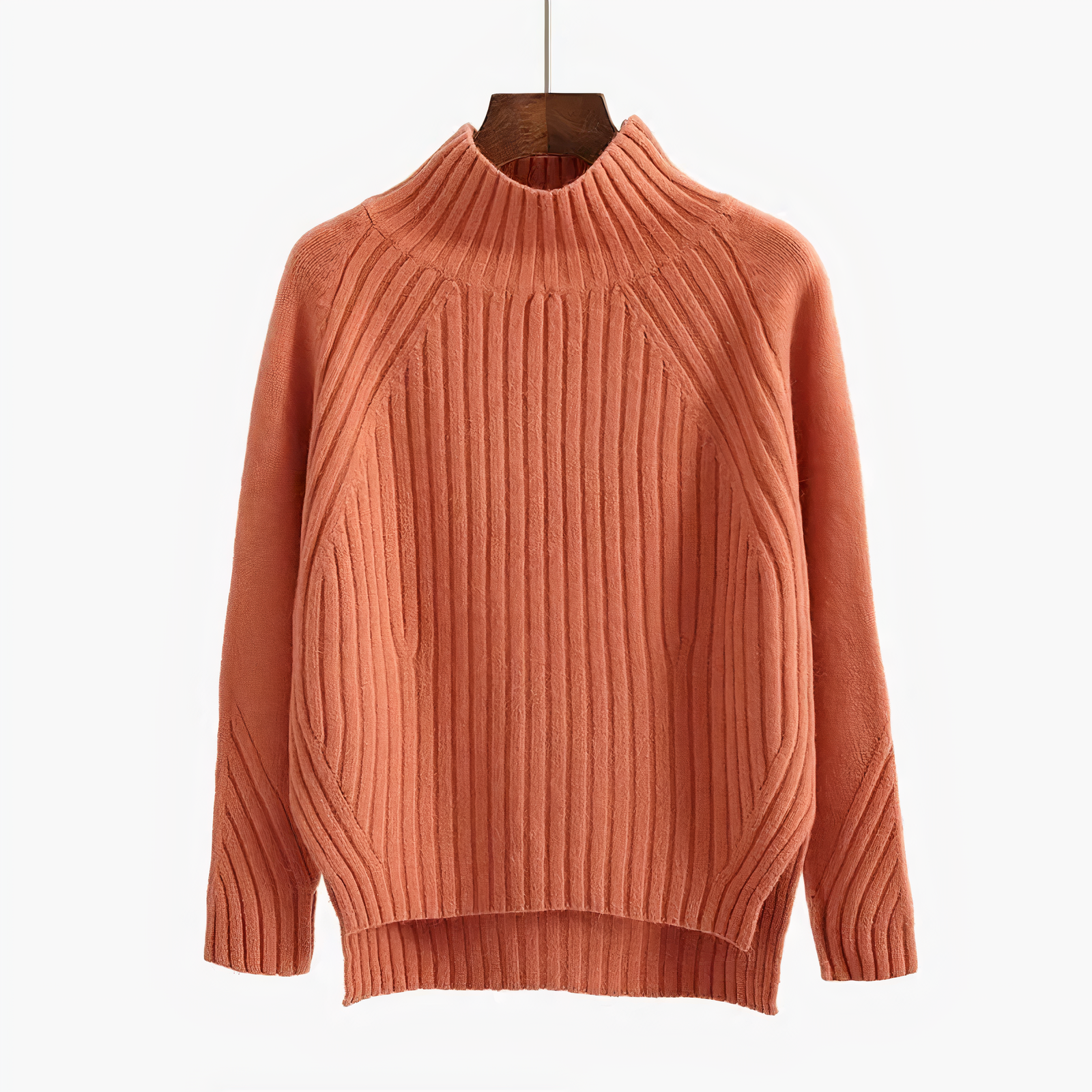 Phoebe Ribbed Sweater with Funnel Neck for Women - Orange