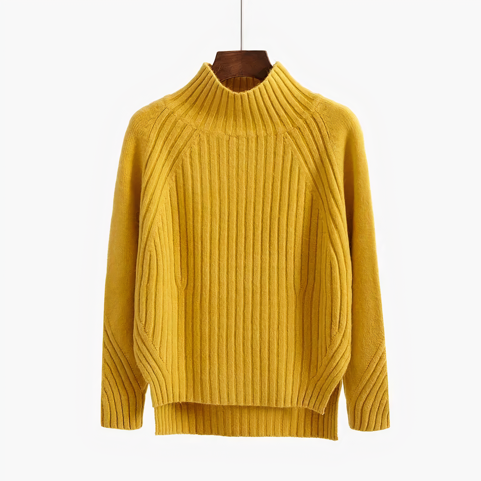 Phoebe Ribbed Sweater with Funnel Neck for Women - Yellow