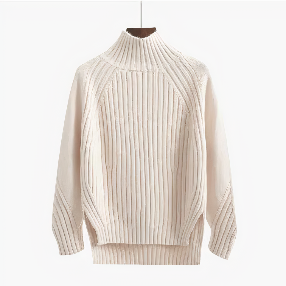 Phoebe Ribbed Sweater with Funnel Neck for Women - White