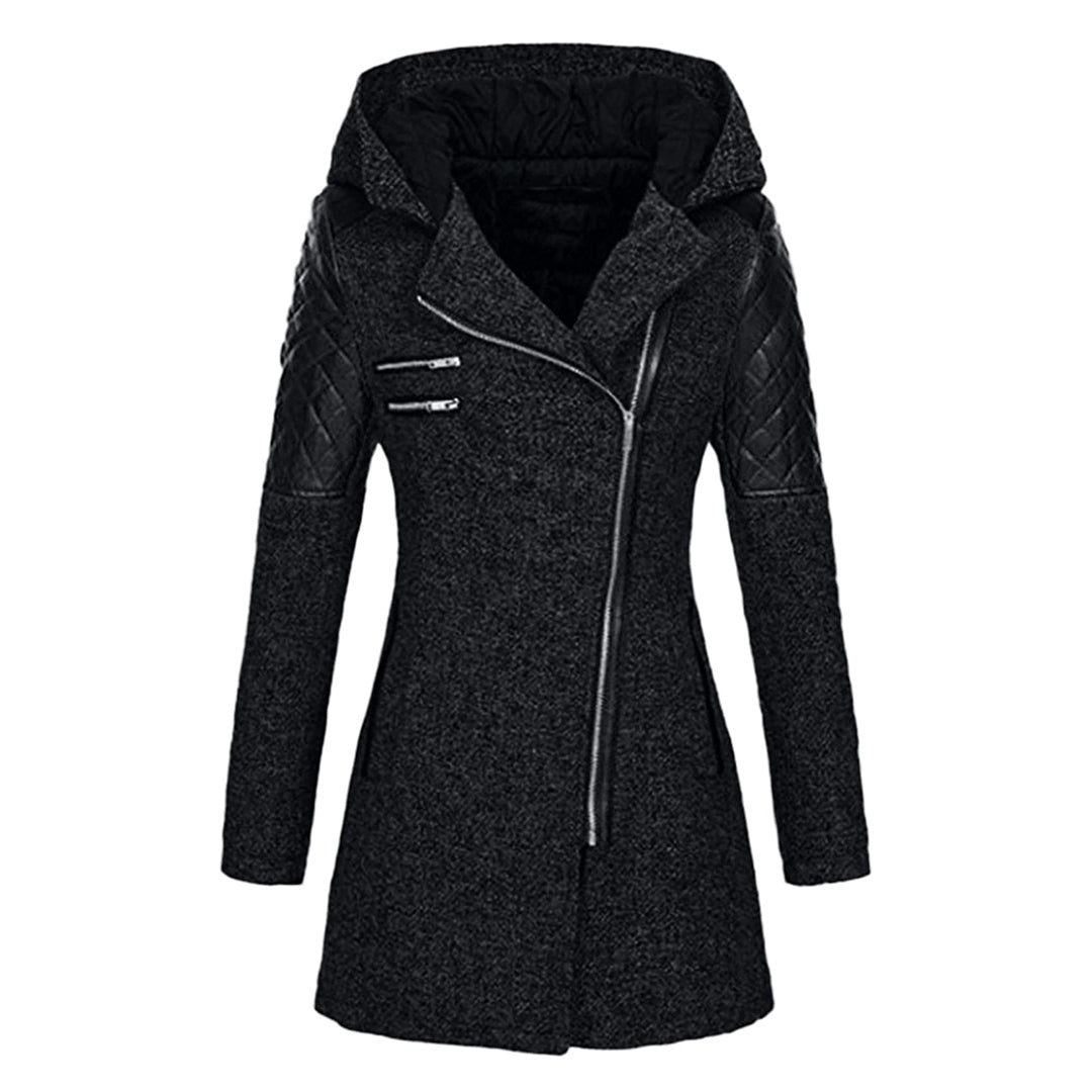 Riley Hooded Zip Coat with Quilted Shoulder Panels