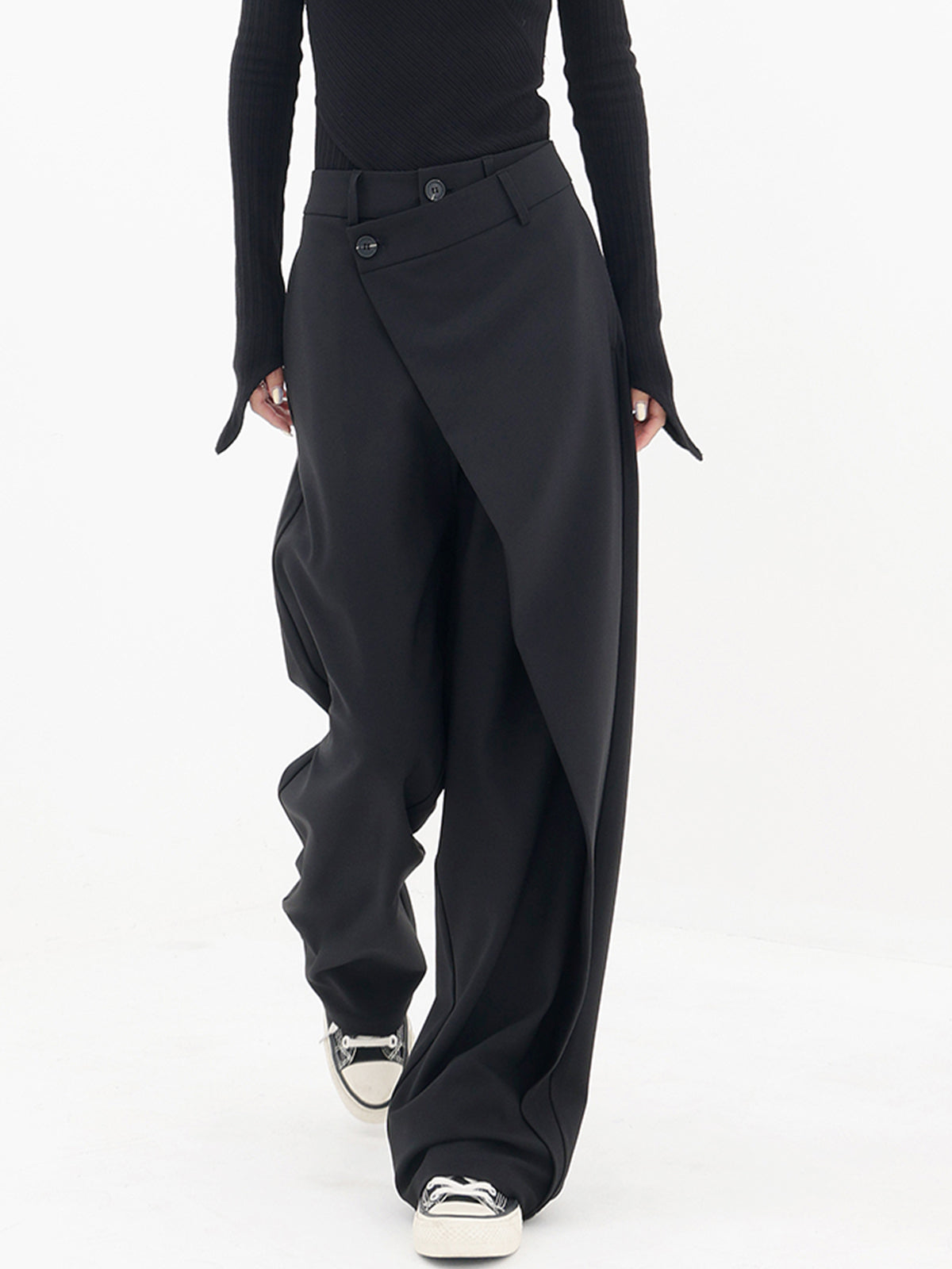 Salome Wide-Leg Pants with Fold-Over Waistband