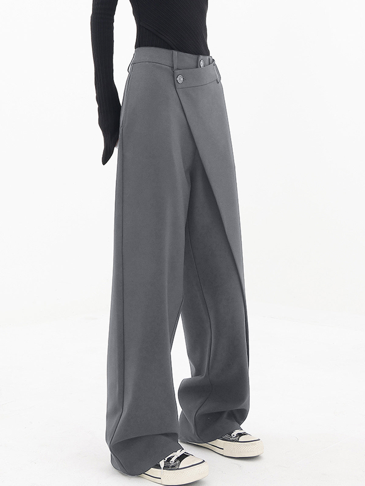 Salome Wide-Leg Pants with Fold-Over Waistband