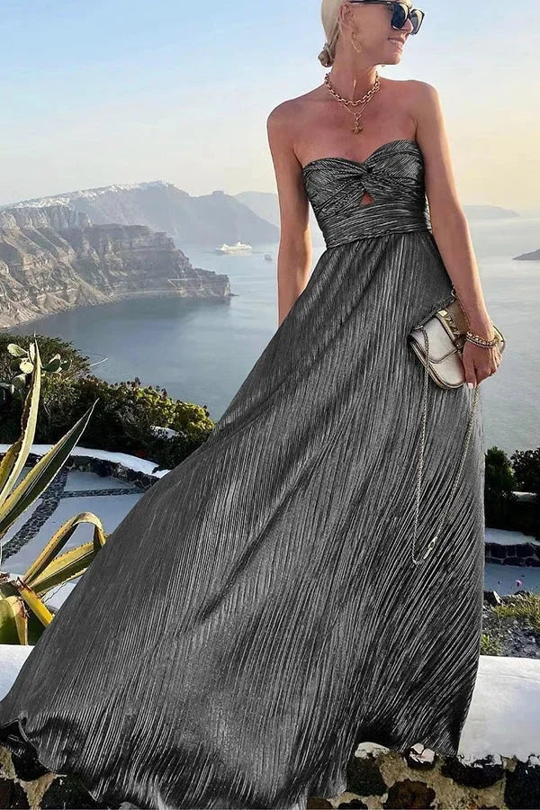 Seraphine Shimmer Pleated Maxi Dress in Bustier Cut
