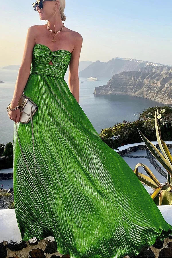 Seraphine Shimmer Pleated Maxi Dress in Bustier Cut