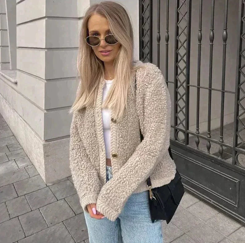 Sienna Teddy Jacket with Button Front for Women