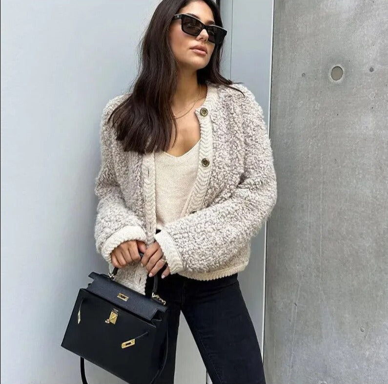 Sienna Teddy Jacket with Button Front for Women