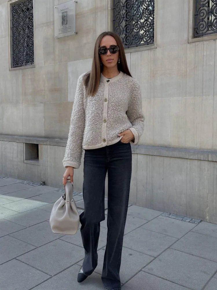 Sienna Teddy Jacket with Button Front for Women